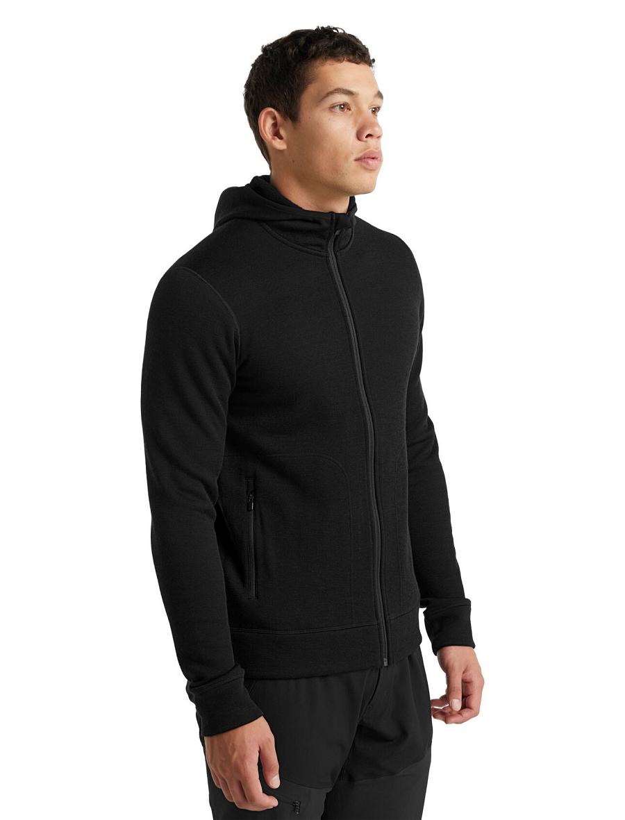 Vestes Icebreaker RealFleece® Merino Elemental Long Sleeve Zip Hood Homme Noir | FR 1241VRWD